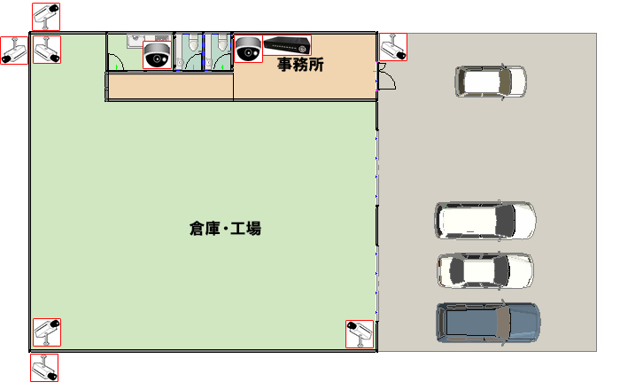 工場、倉庫へのカメラの参考設置例1